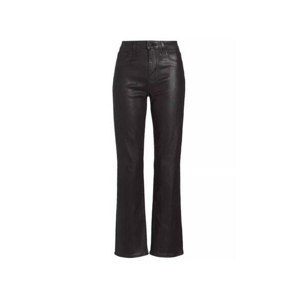 L'AGENCE Ginny High Rise Straight Leg Jeans in Coated Noir 25 - Picture 3 of 3